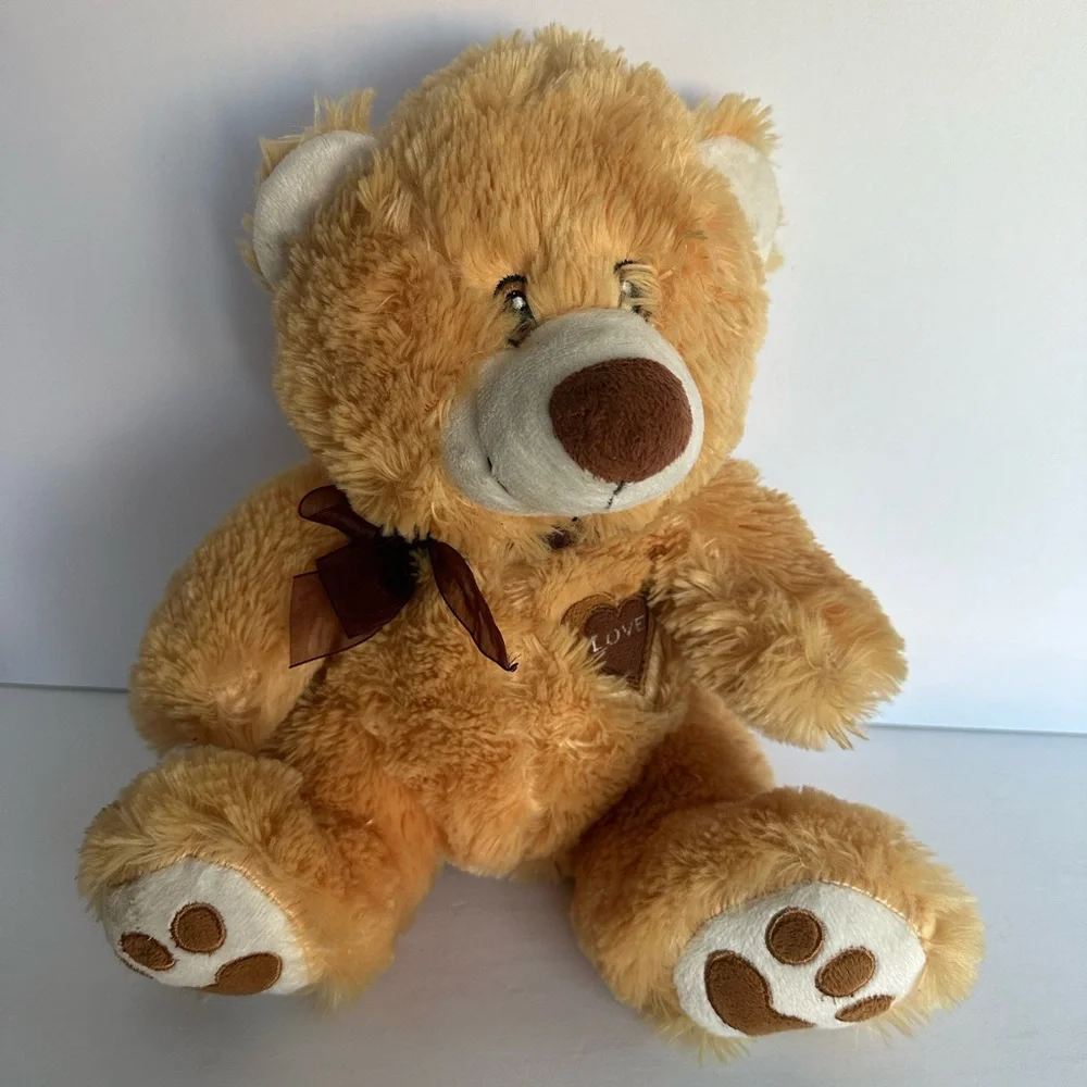 Calplush 2015 Tan Brown Teddy Bear Plush Love Heart Bow Cuddly Stuffed Animal